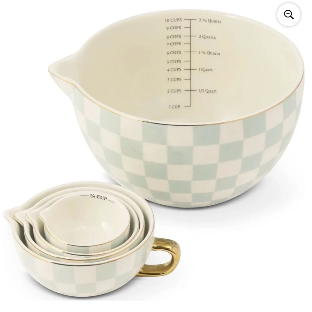 Checkered Mixing Bowl Set with Gold Accents